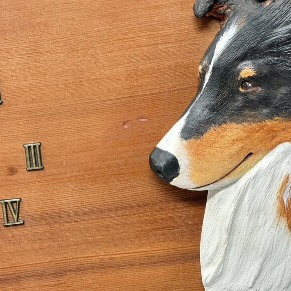 Vintage 1991 Pamela Gravitt Rough Collie Dog Wall Clock Wood Art Signed - Picture 7 of 12